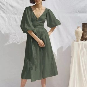 Linen Midi Wrap Dress